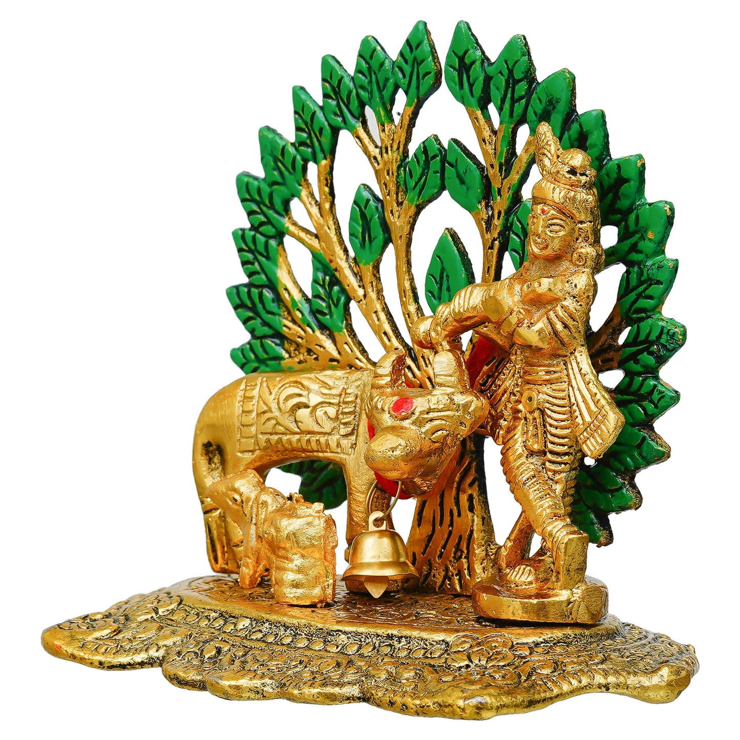 Webelkart Antique Metal Krishna Idol with Kamdhenu Cow Showpiece for Home/Office Decor| Krishna Statue |Krishna Murti for Temple Decor Pooja Article Decoration Item (4.13" Inches)