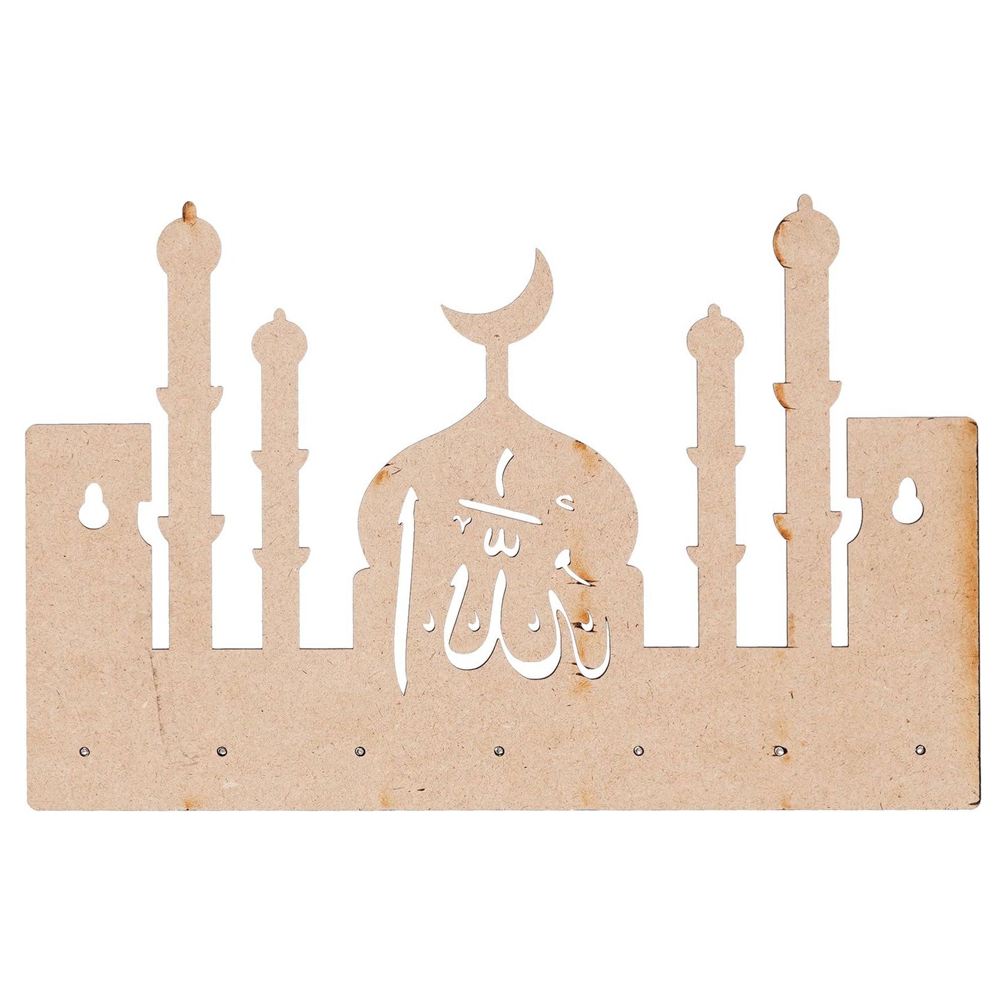 Webelkart Premium Macca Madina-Allah Wooden Key Chain Holder for Home and Living Room Decor, Allah Key Holder for Office Decor (Brown)
