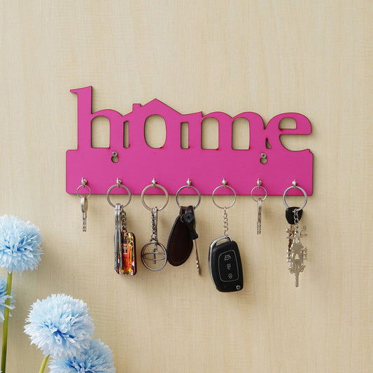 Webelkart Premium Home Keys Wooden Key Holder (29 cm x 13.5 cm x 0.4 cm, Wood) 7 Hook - Decorative Items for Home Decor (Pink)