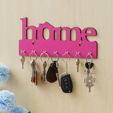Webelkart Premium Home Keys Wooden Key Holder (29 cm x 13.5 cm x 0.4 cm, Wood) 7 Hook - Decorative Items for Home Decor (Pink)