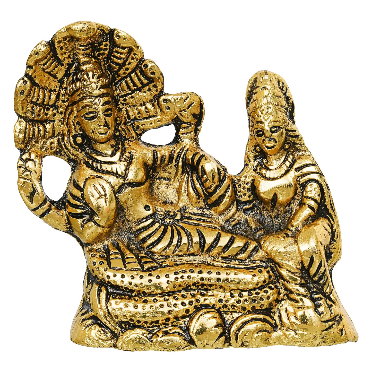 Webelkart Premium Metal Lakshmi Vishnu Ji Sitting On Sheshnag Murti for Home and Office Decor| Lord Vishnu On Sheshnag Idol Statue for Temple Decor (4" Inches)