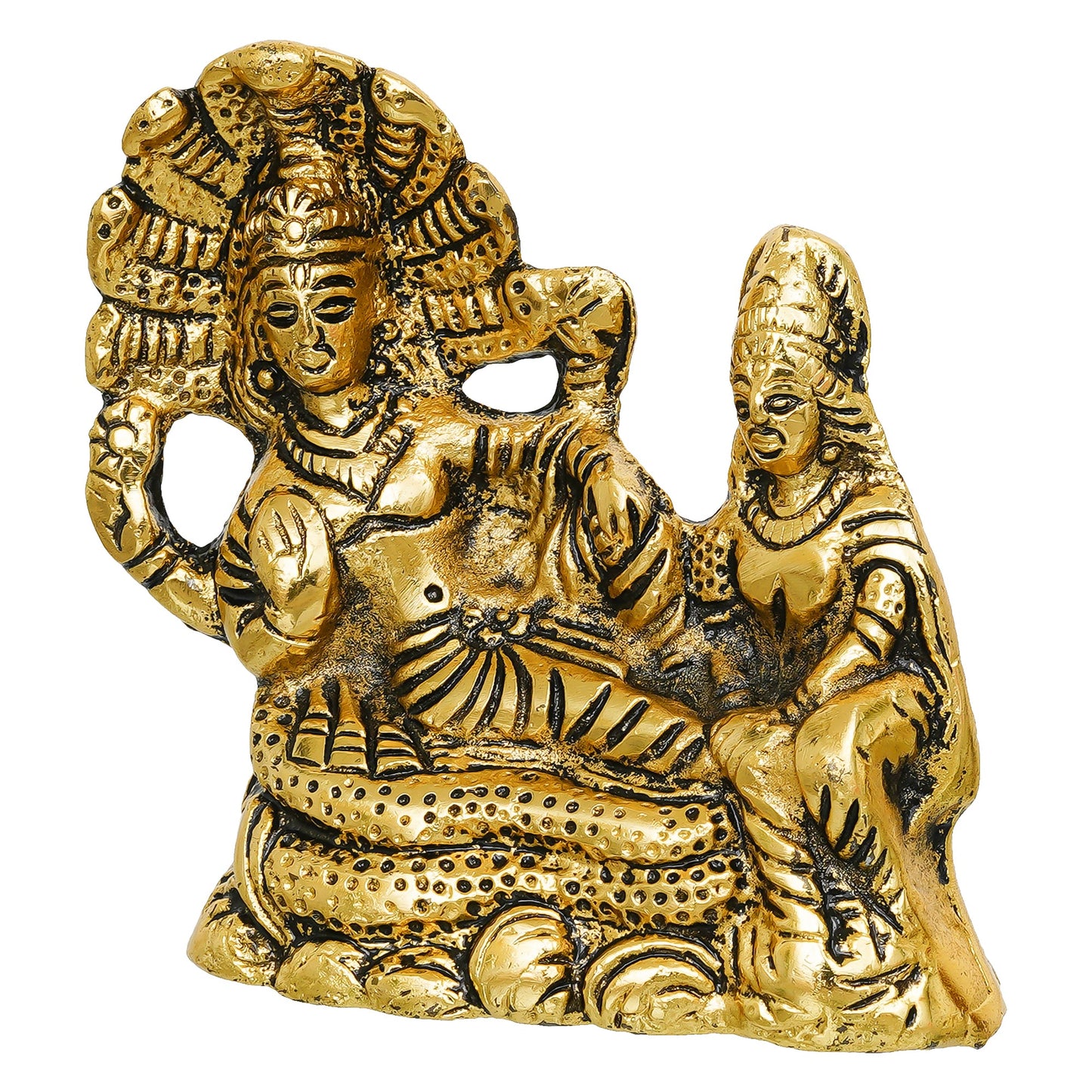 Webelkart Premium Metal Lakshmi Vishnu Ji Sitting On Sheshnag Murti for Home and Office Decor| Lord Vishnu On Sheshnag Idol Statue for Temple Decor (4" Inches)