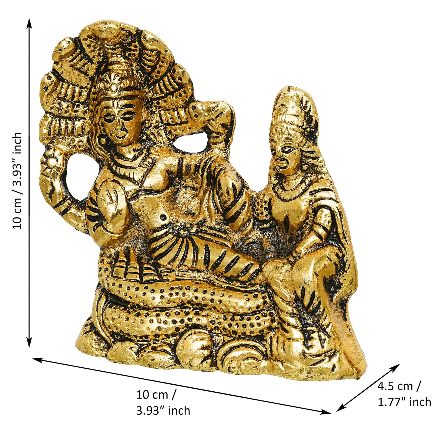 Webelkart Premium Metal Lakshmi Vishnu Ji Sitting On Sheshnag Murti for Home and Office Decor| Lord Vishnu On Sheshnag Idol Statue for Temple Decor (4" Inches)