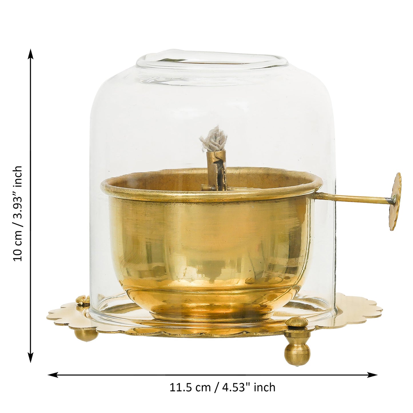 Webelkart Premium Brass Lanterns for Home Decor Akhand Diya with Lifting Screw for Puja Decor|Oil Puja Lamp for Aarti Temple Pooja Article ( 4.53" Inches)