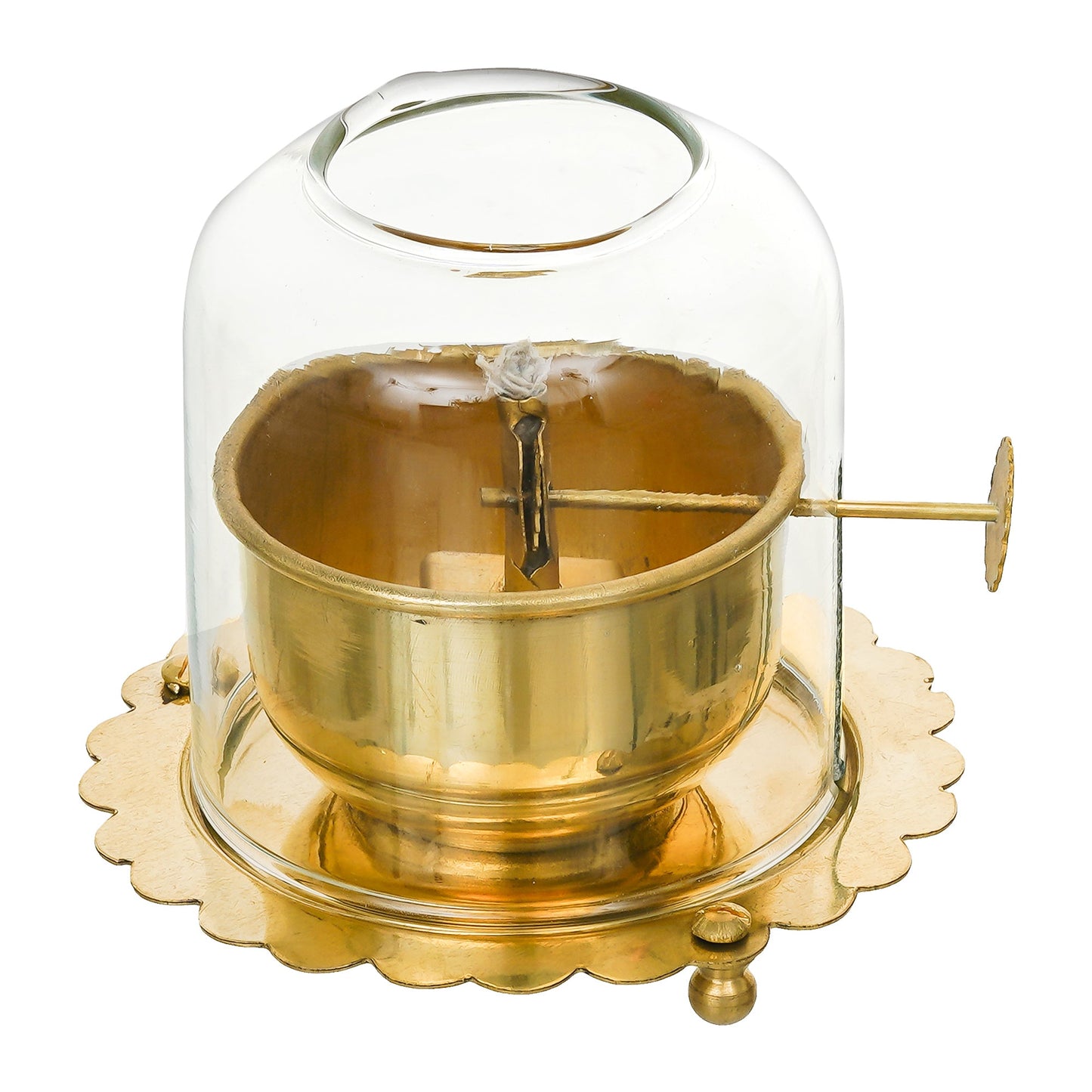 Webelkart Premium Brass Lanterns for Home Decor Akhand Diya with Lifting Screw for Puja Decor|Oil Puja Lamp for Aarti Temple Pooja Article ( 4.53" Inches)