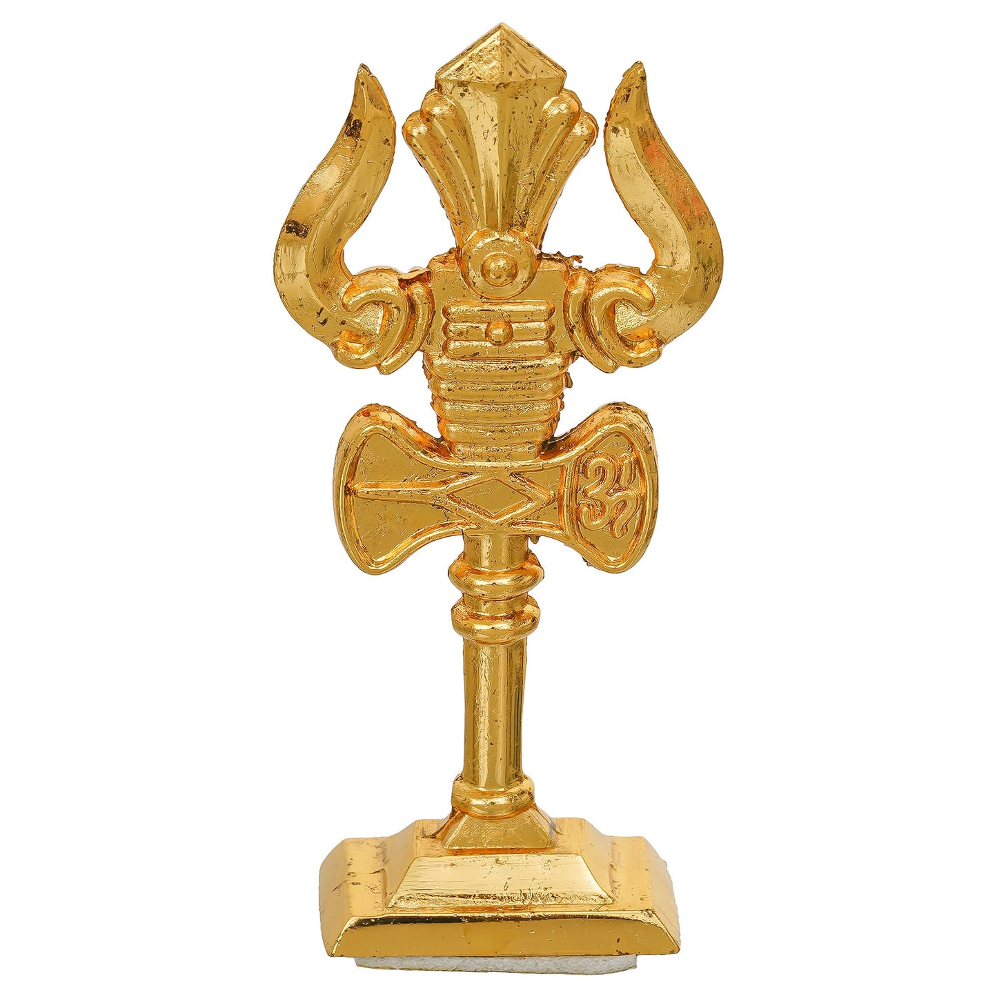 Webelkart Premium Metal Lord Shiva Trishul with Damru on Stand Statue for CarDashboard,Pooja Decor Beautiful Mahakal Trishul for Temple Decor Pooja Artical,Adiyogi Trishul (3.93" Inches Gold)