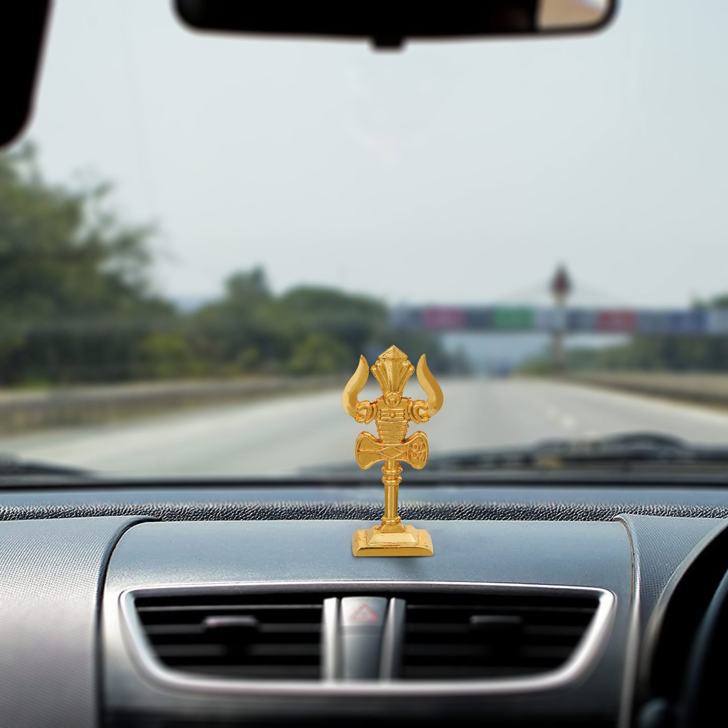 Webelkart Premium Metal Lord Shiva Trishul with Damru on Stand Statue for CarDashboard,Pooja Decor Beautiful Mahakal Trishul for Temple Decor Pooja Artical,Adiyogi Trishul (3.93" Inches Gold)