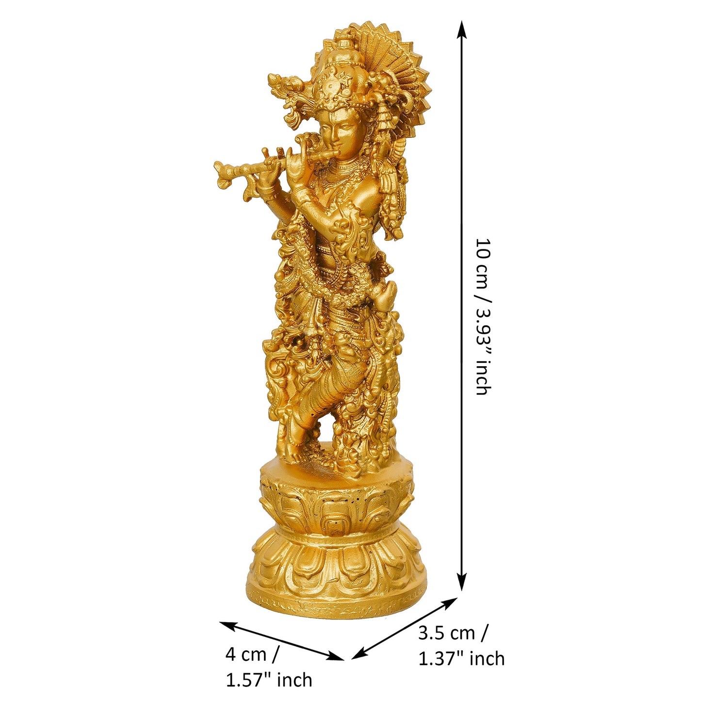 Webelkart Premium Small Krishna Idol Resin Cardashboard, Lord Krishan Statue, Gift Home and Office Decor, Krishna Figurine Showpiece (4" Inches Gold)