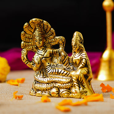 Webelkart Premium Metal Lakshmi Vishnu Ji Sitting On Sheshnag Murti for Home and Office Decor| Lord Vishnu On Sheshnag Idol Statue for Temple Decor (4" Inches)