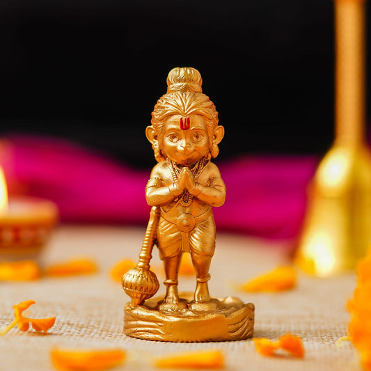 Webelkart Premium Resin Bal Lord Hanuman Showpiece for Home Decor, Hanuman Idol Statue for Car Dashboard | Hanuman Ji Bajrang Bali Ki Murti for Home and Office Temple (3.14" Inches Gold)
