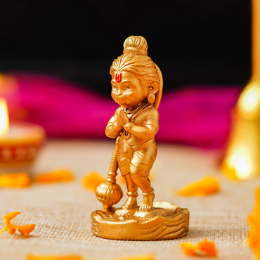 Webelkart Premium Resin Bal Lord Hanuman Showpiece for Home Decor, Hanuman Idol Statue for Car Dashboard | Hanuman Ji Bajrang Bali Ki Murti for Home and Office Temple (3.14" Inches Gold)