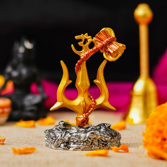 Webelkart Premium Shiva Trishul with Damaru for Car Dashboard,Pooja Decor Beautiful Mahakal Trishul for Home Decor (4" Inches)