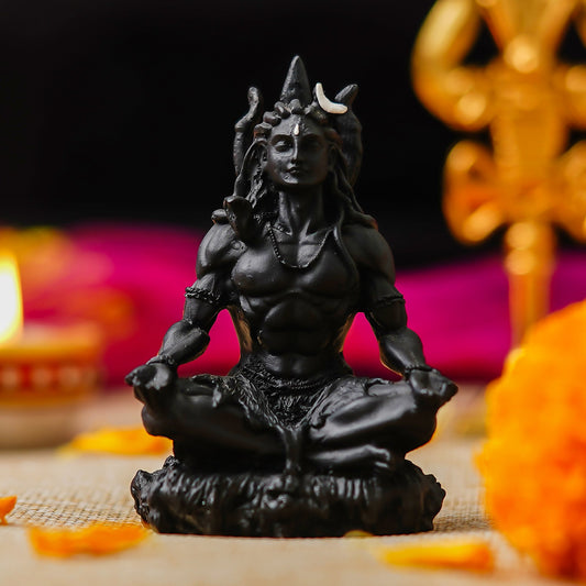 Webelkart Premium Resin Small Black Adiyogi Shiva Statue for Car Dashboard,Good Luck Gift for Home Decor, 3D Printed Adiyogi Shiva (3.34" Inches) Shiv Ji Murti for Home Decor