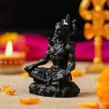 Webelkart Premium Resin Small Black Adiyogi Shiva Statue for Car Dashboard,Good Luck Gift for Home Decor, 3D Printed Adiyogi Shiva (3.34" Inches) Shiv Ji Murti for Home Decor