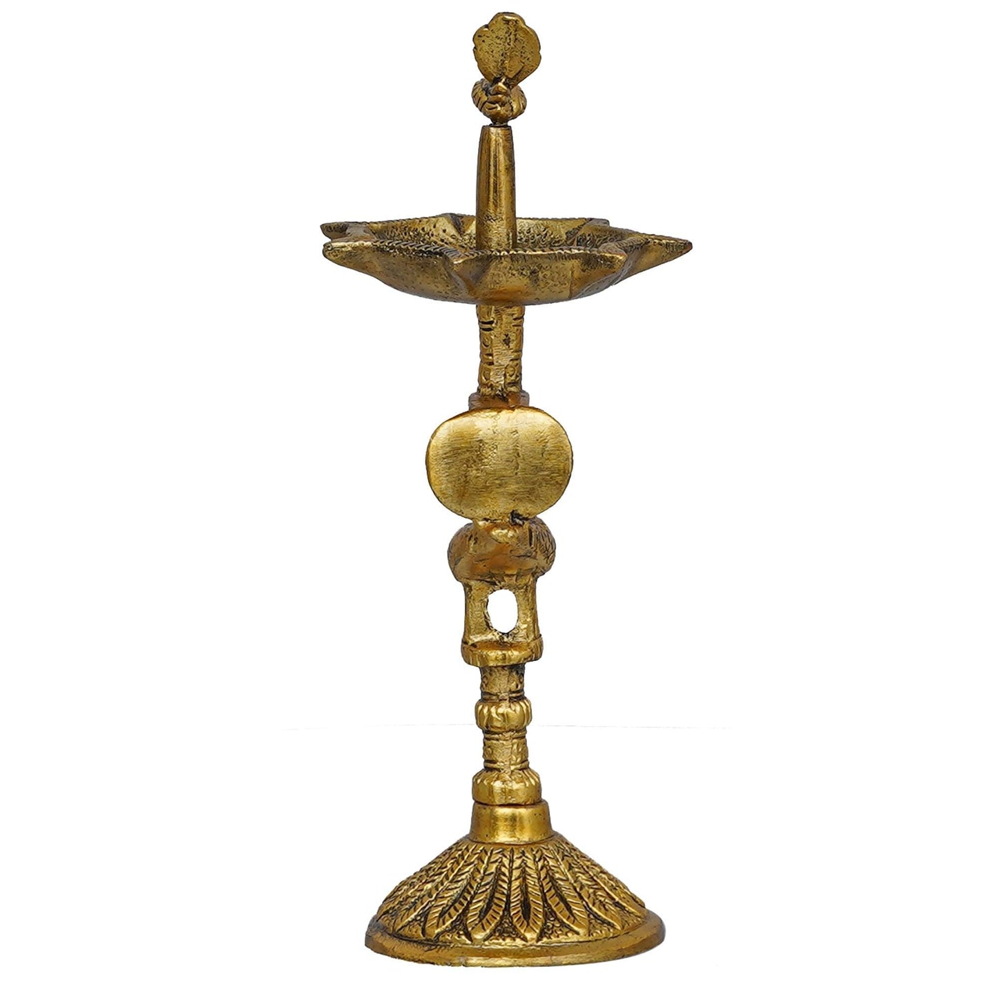 JaipurCrafts Premium Peacock Indian Traditional Metal Table Deepak Samay Diya Oil Diwali Puja Lamp, Golden- 10 Inches