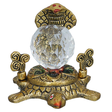 JaipurCrafts Premium Gold Metal Tortoise with Cystal Ball and Naag Devta Antiqie Naag Mani Showpiece for Home and Pooja Room (Gold , 4.5 Inches)