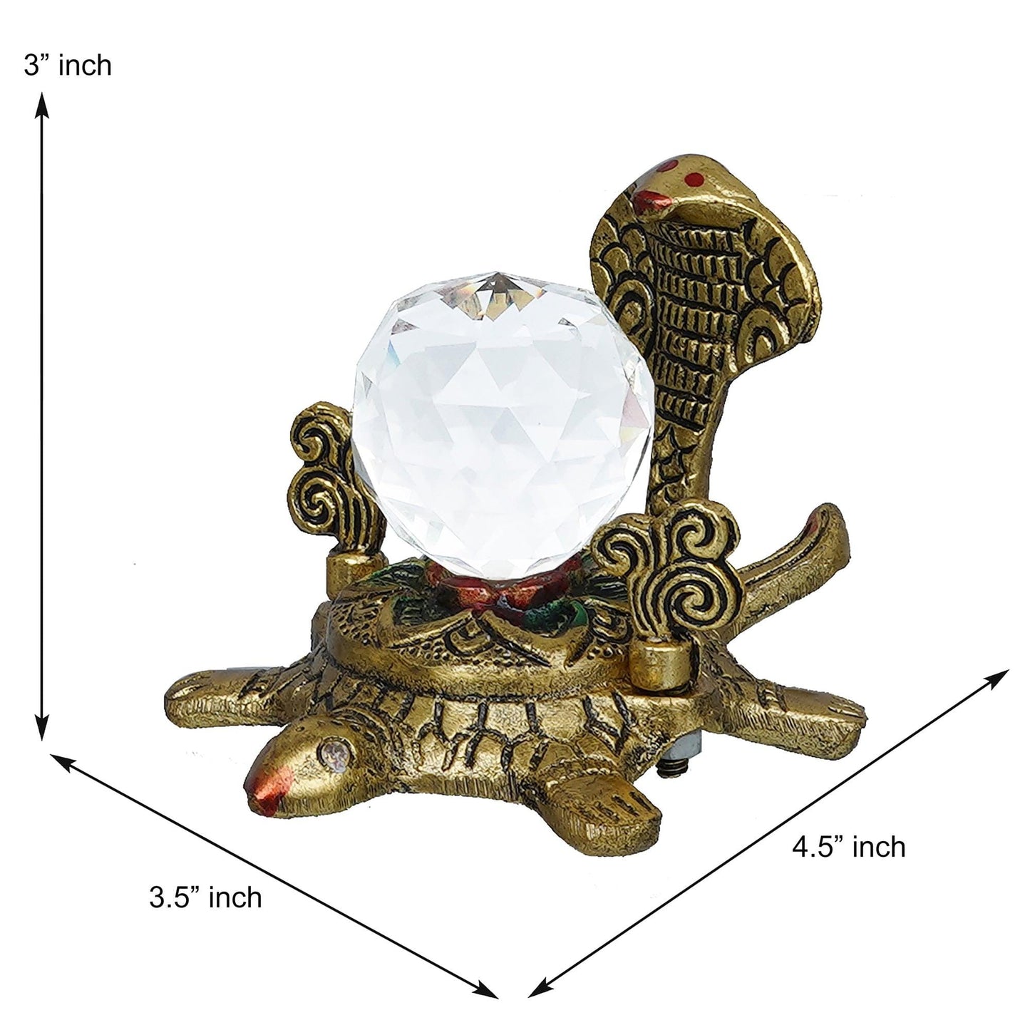 JaipurCrafts Premium Gold Metal Tortoise with Cystal Ball and Naag Devta Antiqie Naag Mani Showpiece for Home and Pooja Room (Gold , 4.5 Inches)