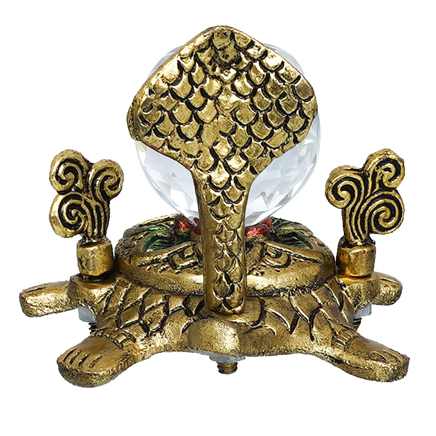 JaipurCrafts Premium Gold Metal Tortoise with Cystal Ball and Naag Devta Antiqie Naag Mani Showpiece for Home and Pooja Room (Gold , 4.5 Inches)