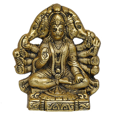 JaipurCrafts Premium Metal PanchMukhi Hanuman Idol Statue for Home and Pooja Decor (Gold, 5.5 Inches)