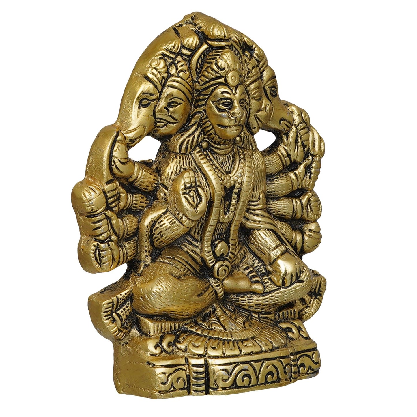 JaipurCrafts Premium Metal PanchMukhi Hanuman Idol Statue for Home and Pooja Decor (Gold, 5.5 Inches)