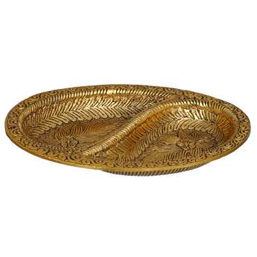 JaipurCrafts Premium Metal Dual Space Dry Fruit Serving Tray, Snacks, Floating Flowers for Home Decoration Table Dining Décor (7 Inches,Gold)