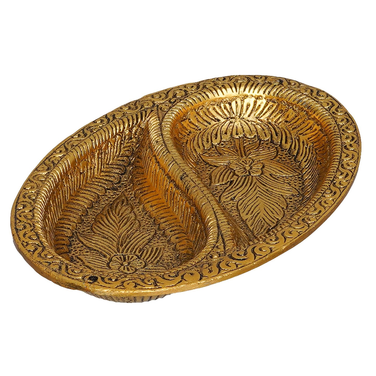 JaipurCrafts Premium Metal Dual Space Dry Fruit Serving Tray, Snacks, Floating Flowers for Home Decoration Table Dining Décor (7 Inches,Gold)