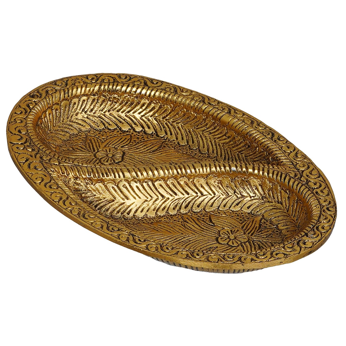 JaipurCrafts Premium Metal Dual Space Dry Fruit Serving Tray, Snacks, Floating Flowers for Home Decoration Table Dining Décor (7 Inches,Gold)