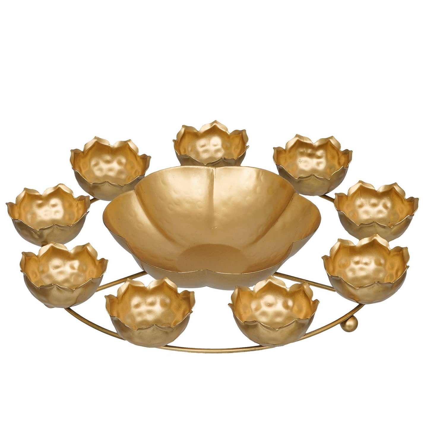 JaipurCrafts Premium 9 Lotus Diya Shape urli Bowl for Home and Pooja Decorations| Urli tealight Candle Holder for Home and Office Decor (12 Inches,Gold)