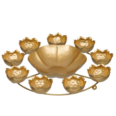 JaipurCrafts Premium 9 Lotus Diya Shape urli Bowl for Home and Pooja Decorations| Urli tealight Candle Holder for Home and Office Decor (12 Inches,Gold)