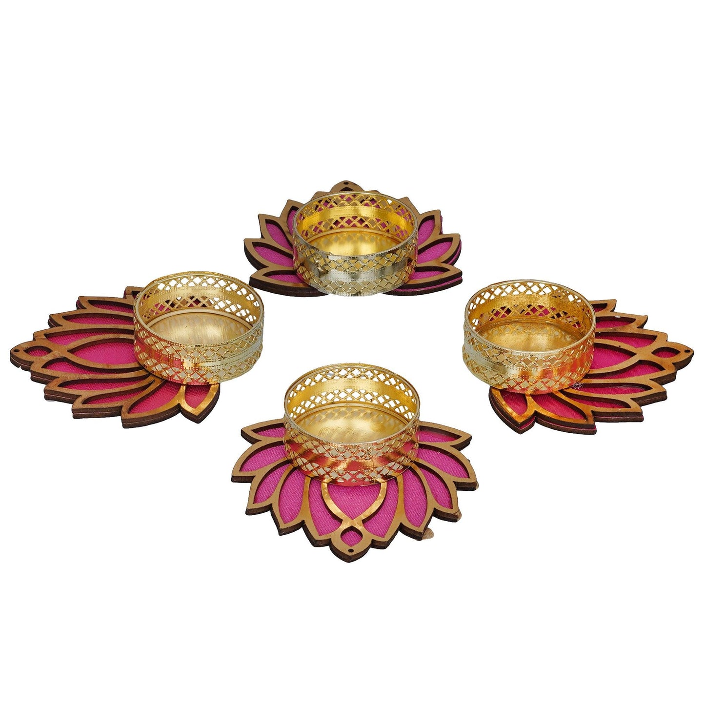 JaipurCrafts Premium Set of 4 Lotus Shape Tealight Candle Holder for Home and Office Decor | tealight Candle Holder for Diwali Decorations | Diwali Candles for Decorations Pack of 4 , 3 Inches