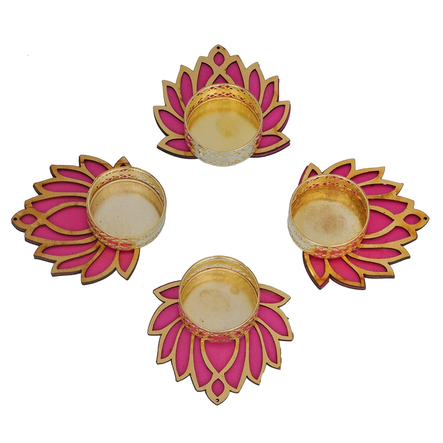 JaipurCrafts Premium Set of 4 Lotus Shape Tealight Candle Holder for Home and Office Decor | tealight Candle Holder for Diwali Decorations | Diwali Candles for Decorations Pack of 4 , 3 Inches