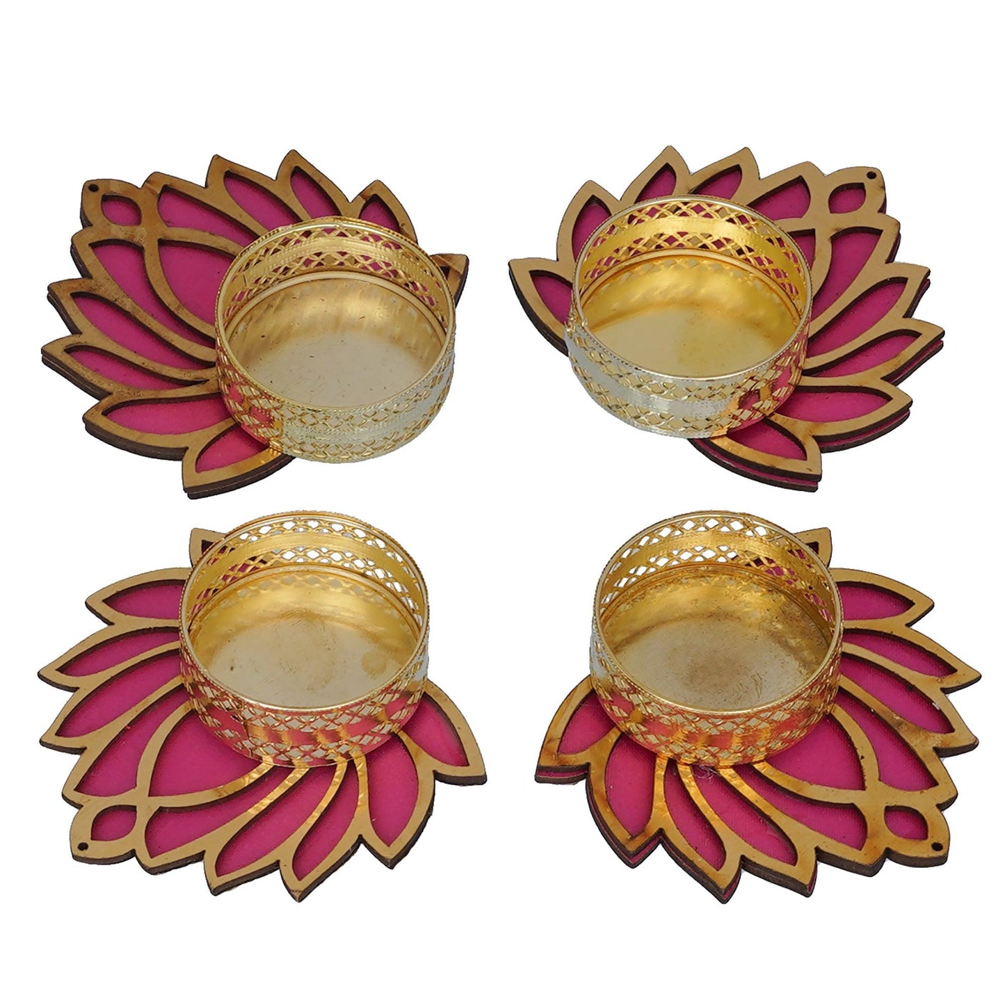 JaipurCrafts Premium Set of 4 Lotus Shape Tealight Candle Holder for Home and Office Decor | tealight Candle Holder for Diwali Decorations | Diwali Candles for Decorations Pack of 4 , 3 Inches