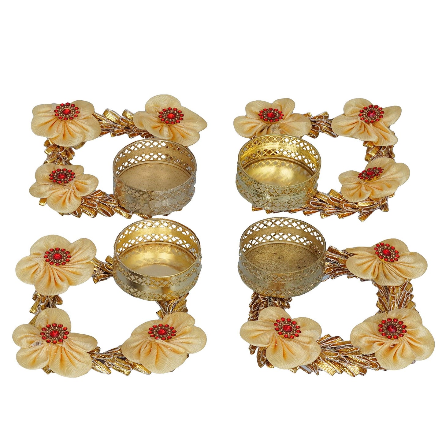 Webelkart Premium Handmade Set of 4 Diwali tealight Candle Holder for Home and Pooja Room Decorations| Decorative Diyas for Diwali ( Pack of 4)