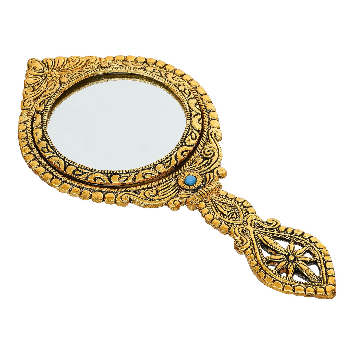 Webelkart Premium Small Cute Metal Dubble Side Hand Mirror with Handle Personal Makeup for Women/Men Salon Mirror & Decorative Antique Item (10" Inches)