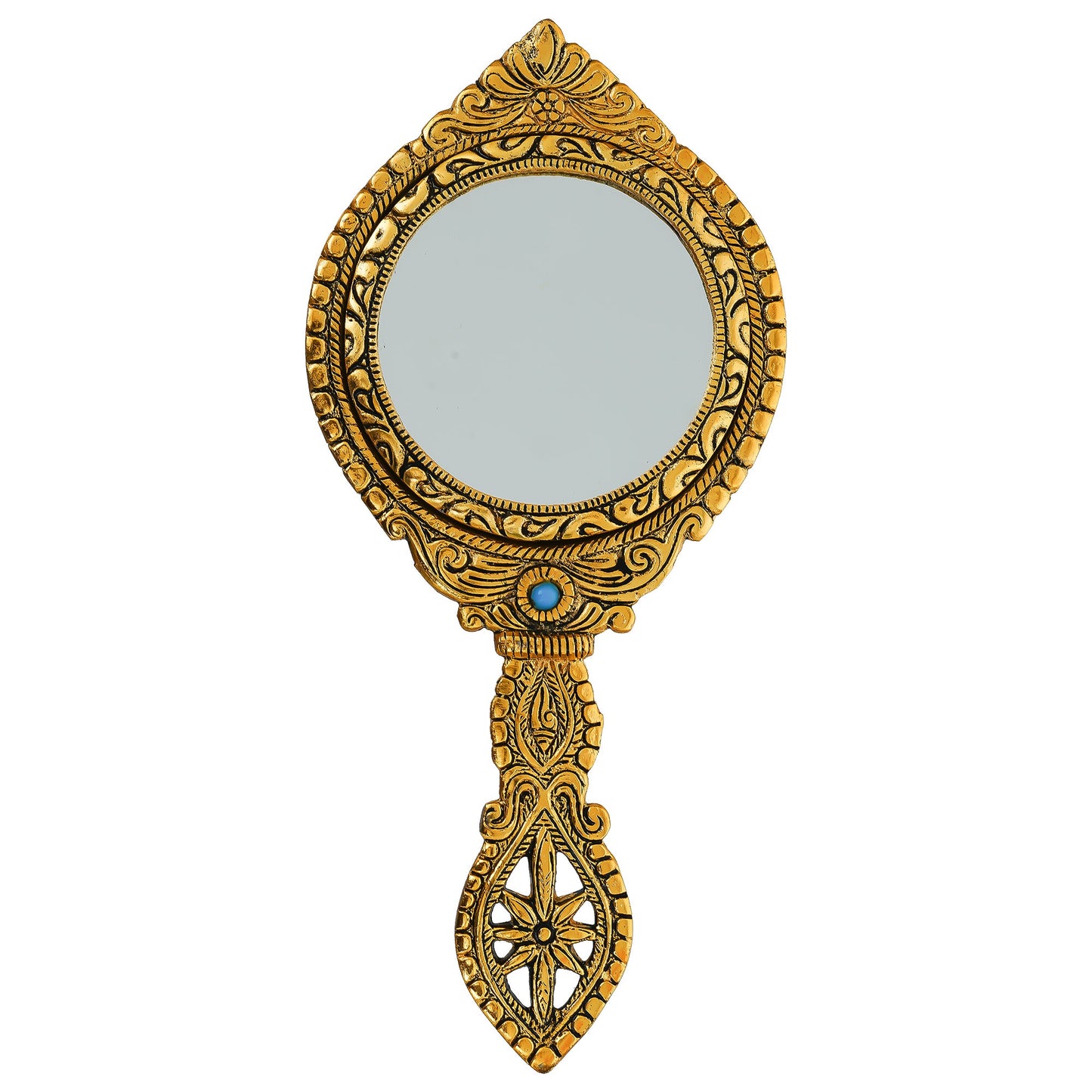 Webelkart Premium Small Cute Metal Dubble Side Hand Mirror with Handle Personal Makeup for Women/Men Salon Mirror & Decorative Antique Item (10" Inches)