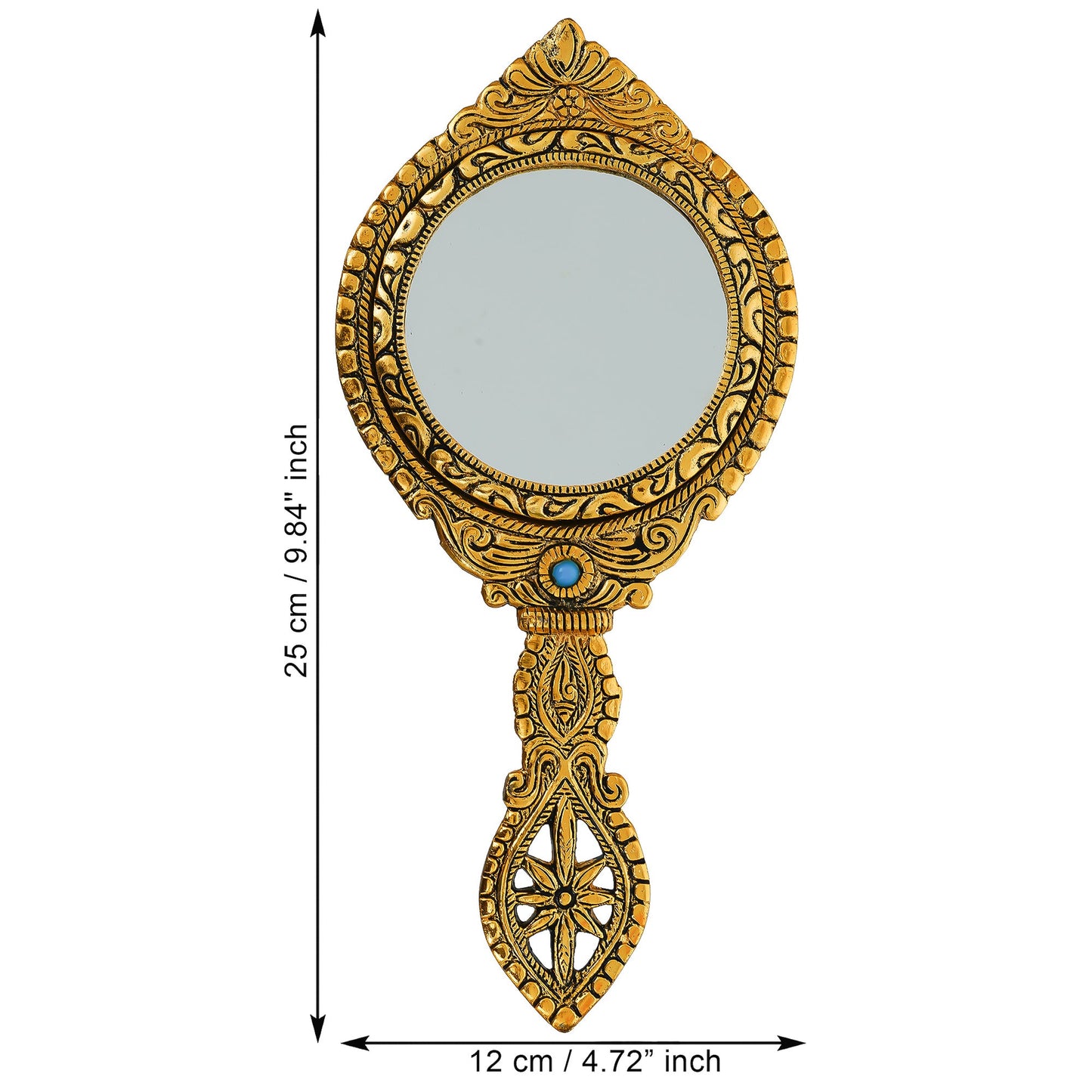 Webelkart Premium Small Cute Metal Dubble Side Hand Mirror with Handle Personal Makeup for Women/Men Salon Mirror & Decorative Antique Item (10" Inches)