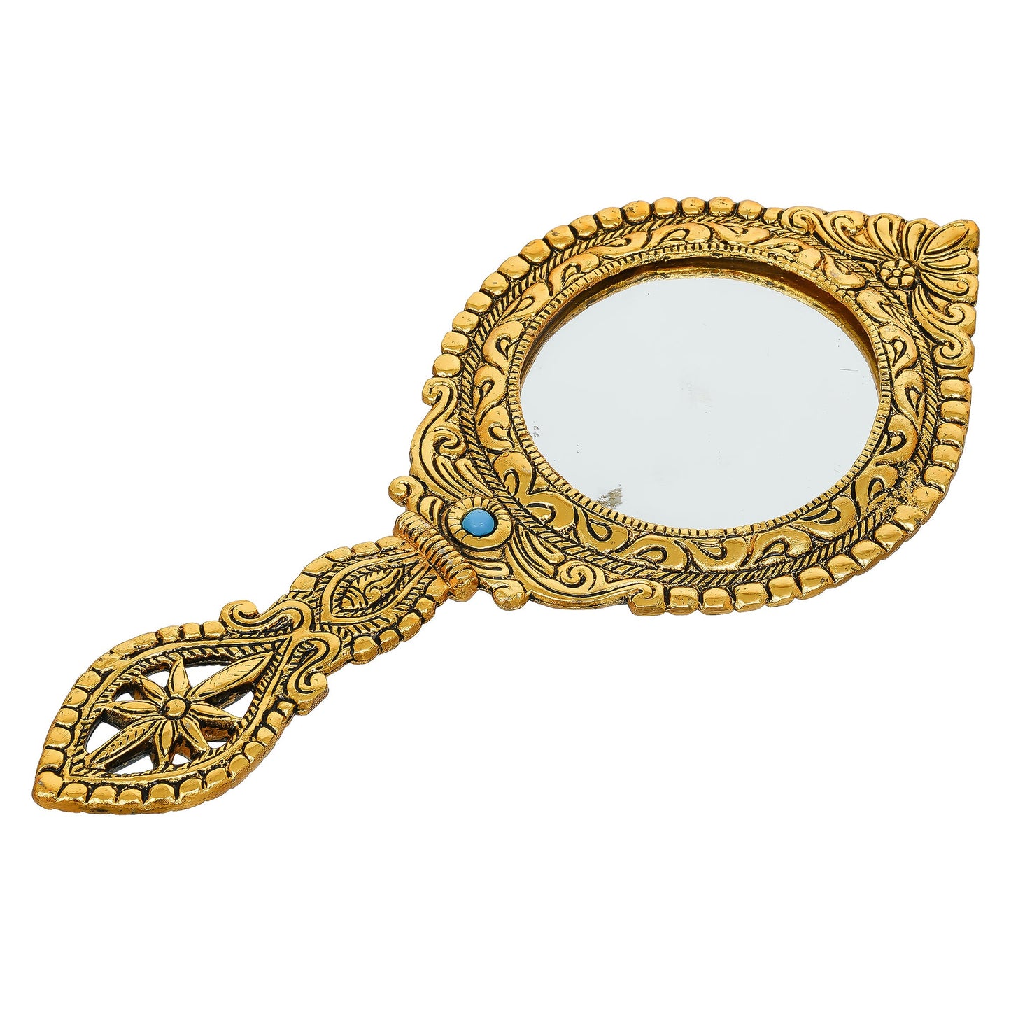 Webelkart Premium Small Cute Metal Dubble Side Hand Mirror with Handle Personal Makeup for Women/Men Salon Mirror & Decorative Antique Item (10" Inches)