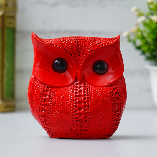 Webelkart Premium Resin Lucky Owl Art Figure Showpiece for Home/Office Decor,Decorative Items for Home Decor (Red-5.51" Inches)