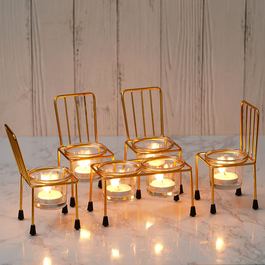 WebelKart Tealight Candle Holder Set of 5 with Glass for Diwali Decoration |Tealight Candle Holder for Table Decor - Diwali Decoration Gift Items for Home Decor Free Candle (Set of 5)