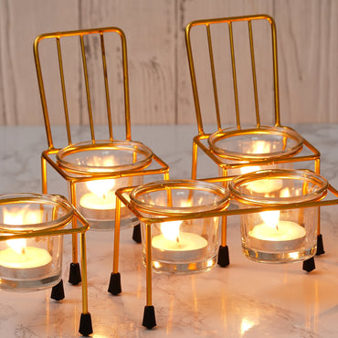 WebelKart Tealight Candle Holder Set of 5 with Glass for Diwali Decoration |Tealight Candle Holder for Table Decor - Diwali Decoration Gift Items for Home Decor Free Candle (Set of 5)