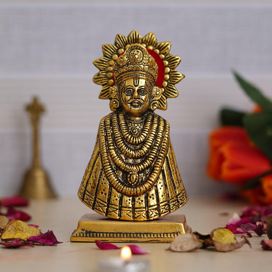 JaipurCrafts Premium Baba Khatu Shyam ji Idol Statue Showpiece for Home and Pooja Decoration | Khatu Shyam Murti for Home and Car Dashboard (Gold , 6.5 Inches)