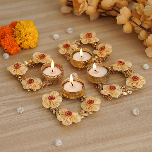 Webelkart Premium Handmade Set of 4 Diwali tealight Candle Holder for Home and Pooja Room Decorations| Decorative Diyas for Diwali ( Pack of 4)