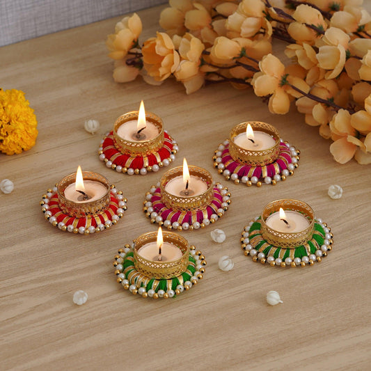 JaipurCrafts Premium Handmade Set of 6 Diwali tealight Candle Holder for Home and Pooja Room Decorations