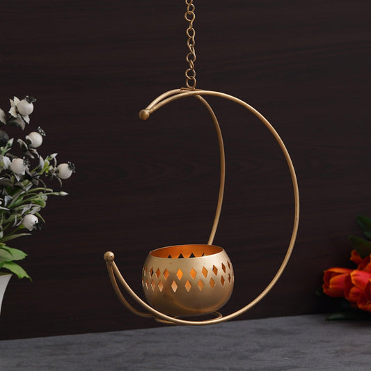JaipurCrafts Premium Metal Moon Shape Tealight Holder for Home and Office Decor