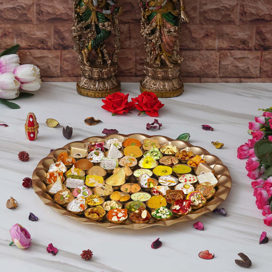 Webelkart Premium Chappan Bhog Thali/ Decorative Poojan Thali for Temple and Pooja Room Decor- Traditional Pooja Thali-56 Bhog Thali for Laddu Gopal ( 14 Inches)