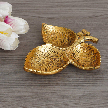 Webelkart Premium Metal Leaf Shape Dry Fruit Serving Tray/ Dry Fruit Box for Diwali Decorations