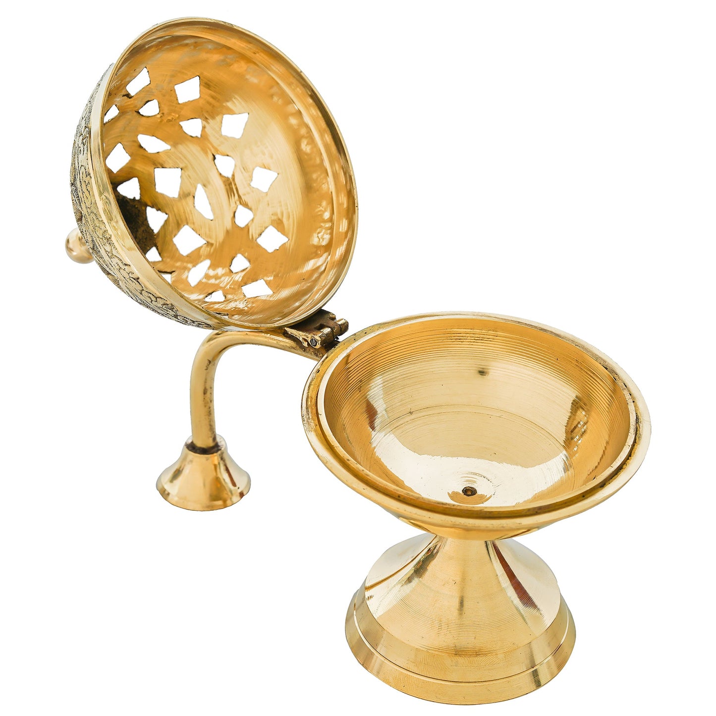 Webelkart Antique Brass Gold Dhoop Dani |Loban Dani |Aarti Brass Dani/Dhoop Dani Burner for Home Decor|Dhoop Batti Stand with Handle (5" Inches)