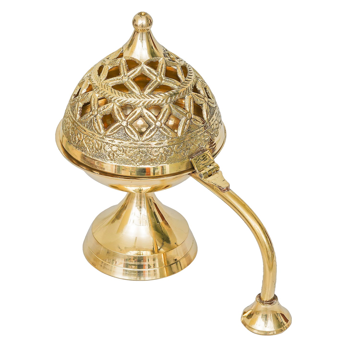 Webelkart Antique Brass Gold Dhoop Dani |Loban Dani |Aarti Brass Dani/Dhoop Dani Burner for Home Decor|Dhoop Batti Stand with Handle (5" Inches)