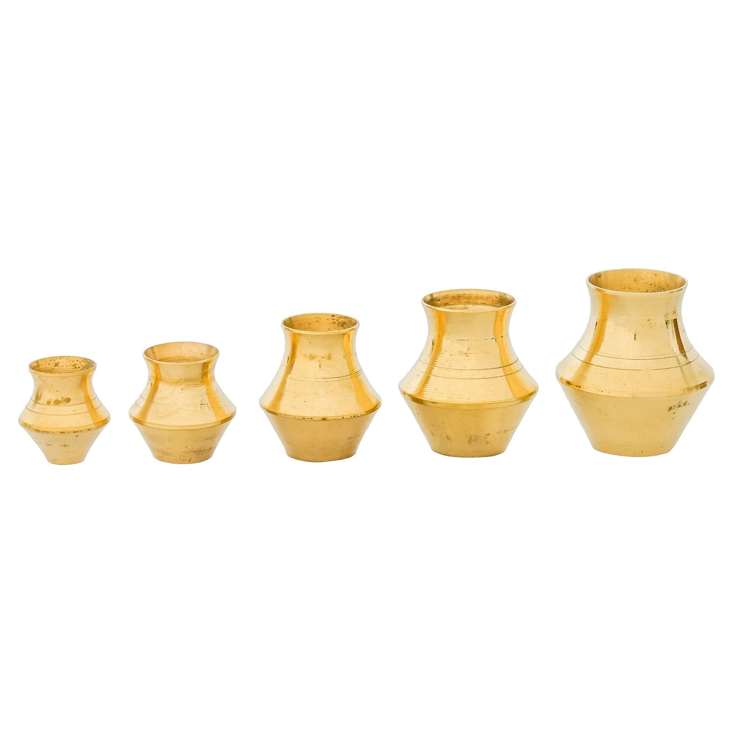 Webelkart Premium Brass Home Decor Set of 5 Small Matki Showpiece for Home/Office Decor| Kids Gift Item| Doll Gift Item (2" Inches Gold) Table Decor