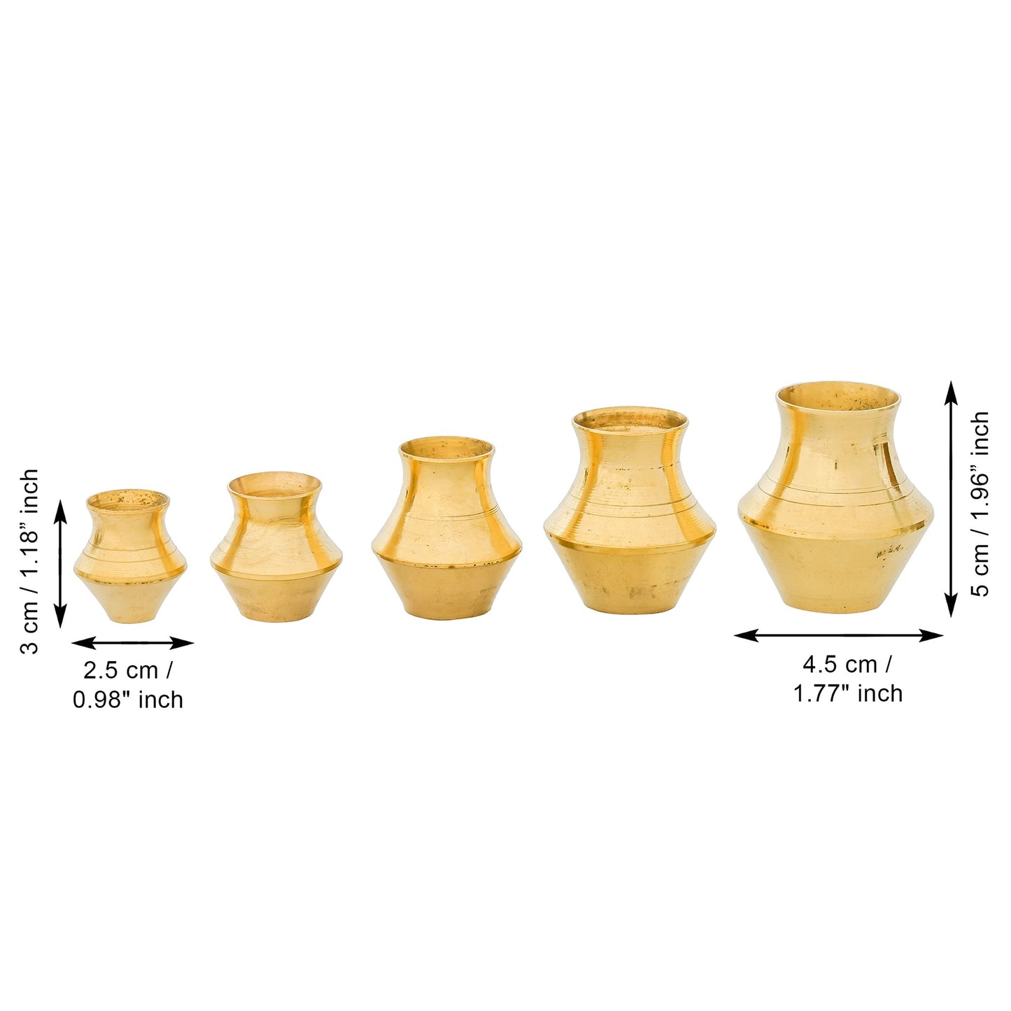 Webelkart Premium Brass Home Decor Set of 5 Small Matki Showpiece for Home/Office Decor| Kids Gift Item| Doll Gift Item (2" Inches Gold) Table Decor